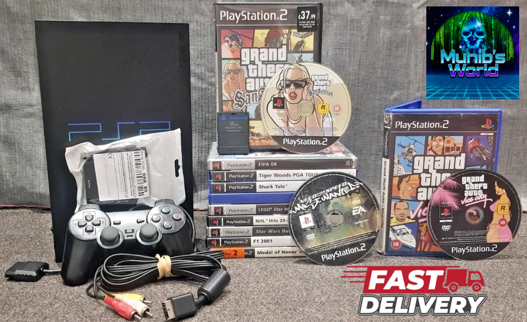 Sony PlayStation 2 Fat PS2 Console TESTED WORKING + 5 Free Random Games 2 Pads