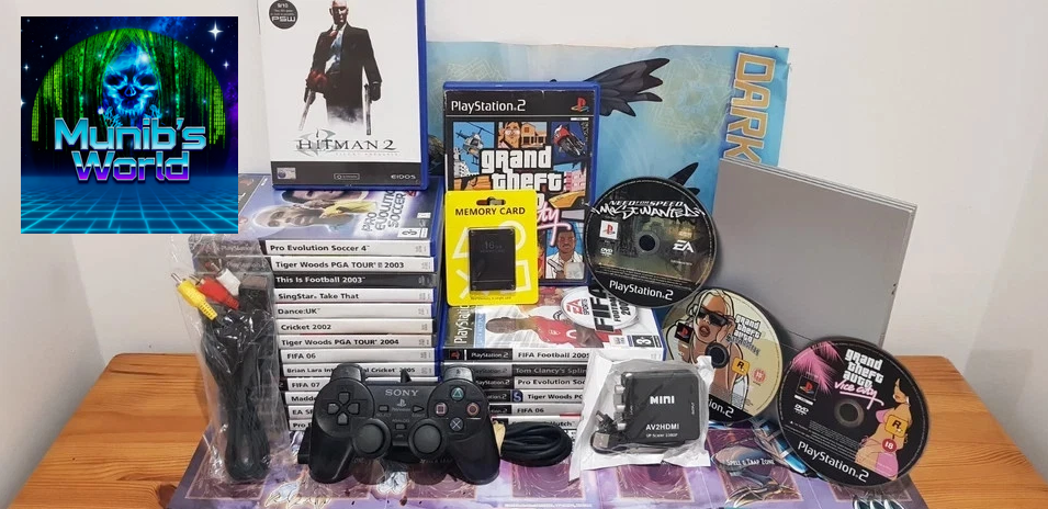 Sony PlayStation 2 Slim PS2 Console TESTED WORKING 2 Controllers 5 Random Games